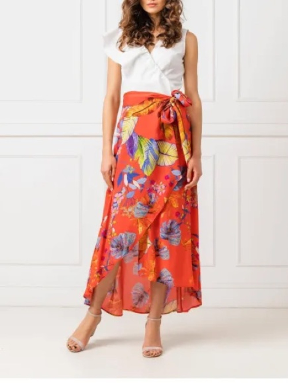 PINKO 100% Viscose Wrap Skirt Floral Bright Patterned Loose Adjustable Fit Sz 10